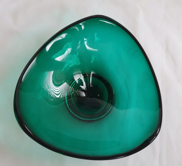 Probably Scandinavian emerald green glass footed dish mid century modern