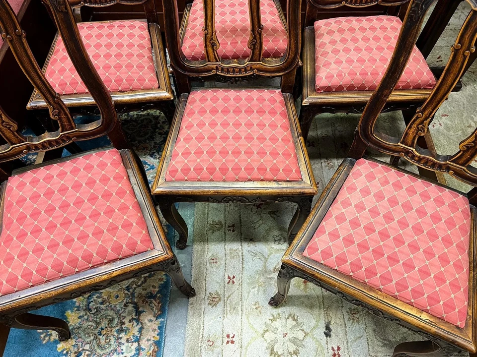 Набор из 6 резных обеденных стульев в стиле Людовика XV с деревянной рамой - Изображение 4 из 4