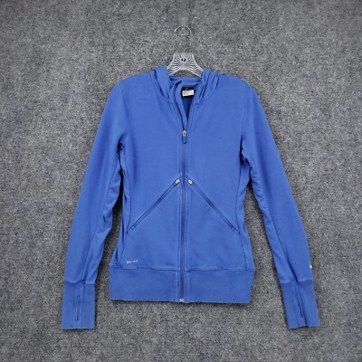 Nike Hoodie Womens S Small Blue Damen Full Zip Dri Fit Swoosh