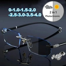Photochromic Gunmetal Progressive Rimless Reading Glasses Anti-blue Magnifier