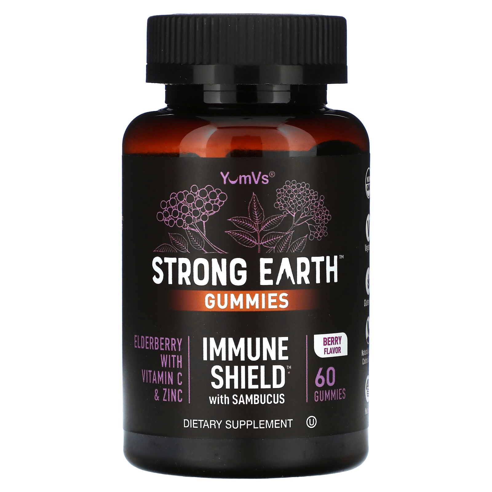 Жевательные резинки Strong Earth, Иммунный щит с Самбуком, Ягоды, 60 жевательных резинок
