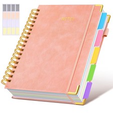 Notebook Hardcover Spiral 5 Subject 300 Pages College Ruled 8"x10" Pink