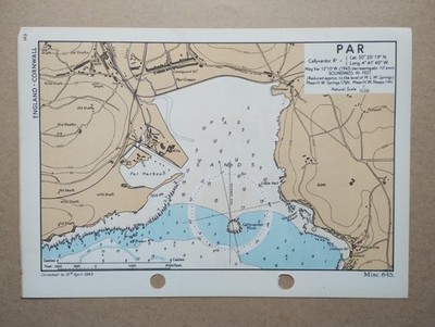 Par, Cornwall - 1943 Vintage Admiralty Royal Navy Map (Seller Ref F6)