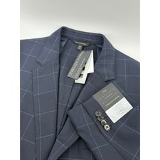 Banana Republic BR Performance Wool Blazer Navy Windowpane 44L Standard Fit