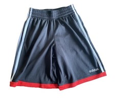 adidas Boys 8 Atheltic Shorts Drawstring Waist Pockets Black Red Excellent Cond