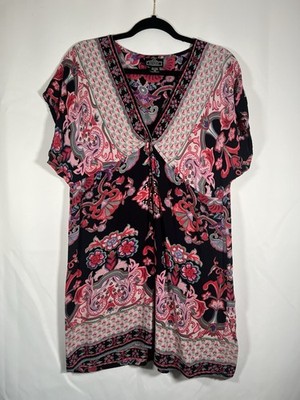 Angie Babydoll Tunic Cap Sleeve Floral Print Dress Size M Boho Hippie Festival