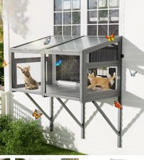 Cat Catio, Window Box Enclosure for Indoor Cats, Wooden Window Perch House, Expa