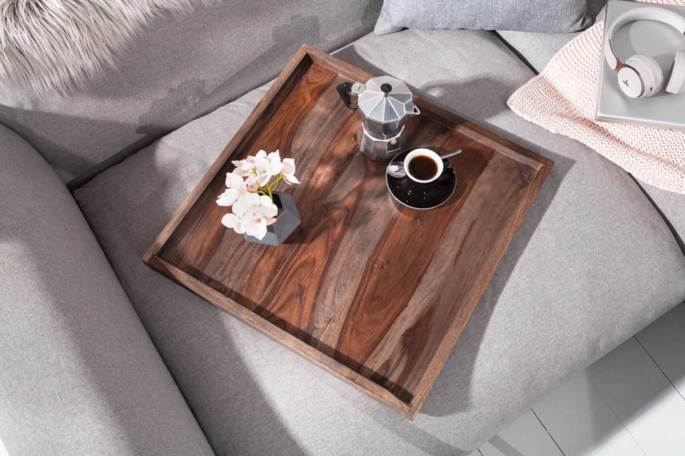 Massives Tablett MAKASSAR 50cm Sheesham smoke finish Servierbrett Holztablett - Bild 2 von 4