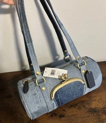 Coach Kisslock Barrel Bag 28 In Repurposed Denim Brand New with Tag - Image 1 of 4