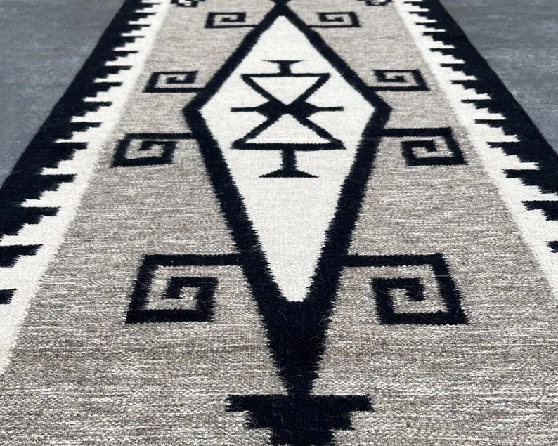 Alfombra grande gris suroeste navajo de lana alfombra tribal nativa americana 2,6 x 8 pies Foto 2 de 4