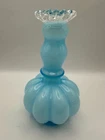 🌸 Vintage Fenton Powder Blue Melon Vase – Ruffled Top – Opalescent Satin Glass