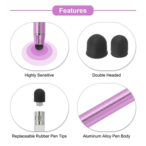 5pcs Stylus Pens for Touch Screens with 2 Extra Tips Purple - Photo 4/7