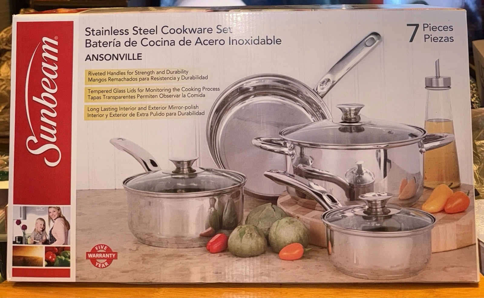 Sunbeam Stainless Steel Ansonville Cookware Set 7 Pieces New