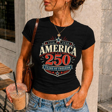 America 250 Baby Tee Y2K Retro 4th of July Cr...