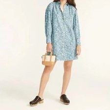 NWT J. Crew Puff-Sleeve Cotton Poplin Mini Shirtdress in Blooming Floral Sz PXS