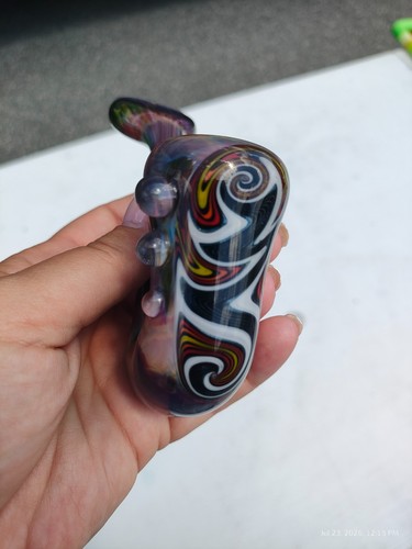 MAC Signed 2010 Sherlock Hand Pipe Wig Wag Purple Green Heady Glass