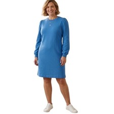 Boden Sweatshirt Dress Women US 16R Blue Excellent Puff Sleeve Crew Neck Jersey