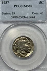 1937 BUFFALO NICKEL PCGS MS65