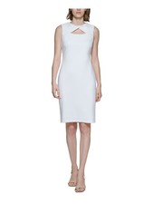 CALVIN KLEIN Womens White Twist Front Lined Sleeveless Sheath Dress 8