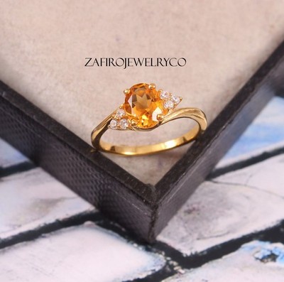 Citrine Ring, 92 Sterling Silver, Prong Rings, Stacker Ring, November Birthstone