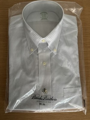 Brooks Brothers Blue Checkered Milano Dress Shirt Men s Size 15-33