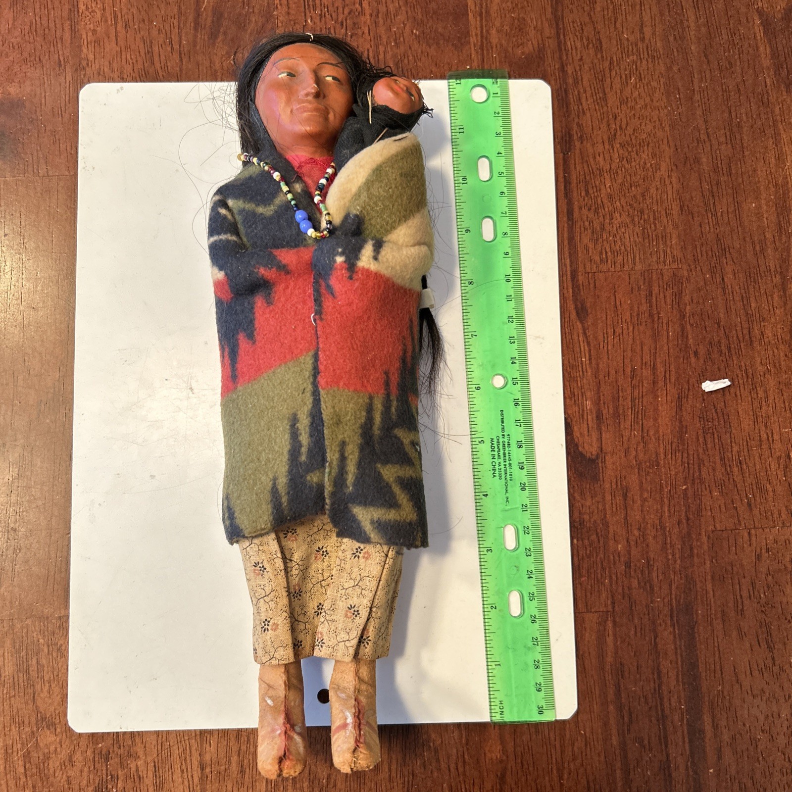 Vintage SKOOKUM BULLY GOOD INDIAN Doll 12" Papoose~Blanket Beaded Necklace VG