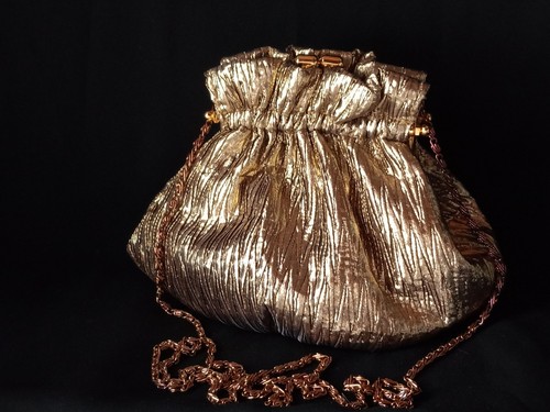 Warren Reed Gold Metallic Kiss Closure Evening Bag Shoulder/ Cross Body #W DE#4