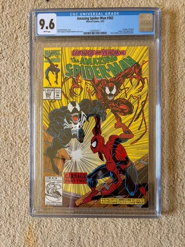 Amazing Spider-Man #362 Marvel 1992- app. Carnage, Venom & Human Torch.  CGC 9.6