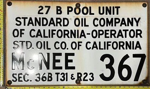 Vintage Porcelain Oil Field Sign - Standard Oil Co of California - McNee 367