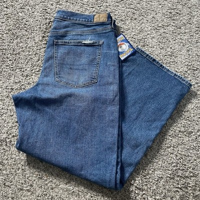 American Eagle Jeans Women s 14 Blue Super High Rise Baggy Straight Stretch EUC