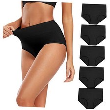 Women's Cotton Underwear High Waisted Full Coverage Ladies Large Black-5pack