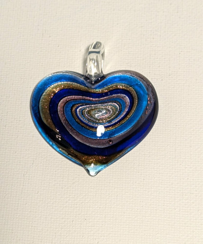 VTG Murano Style Multicolor  Glass Heart Pendant