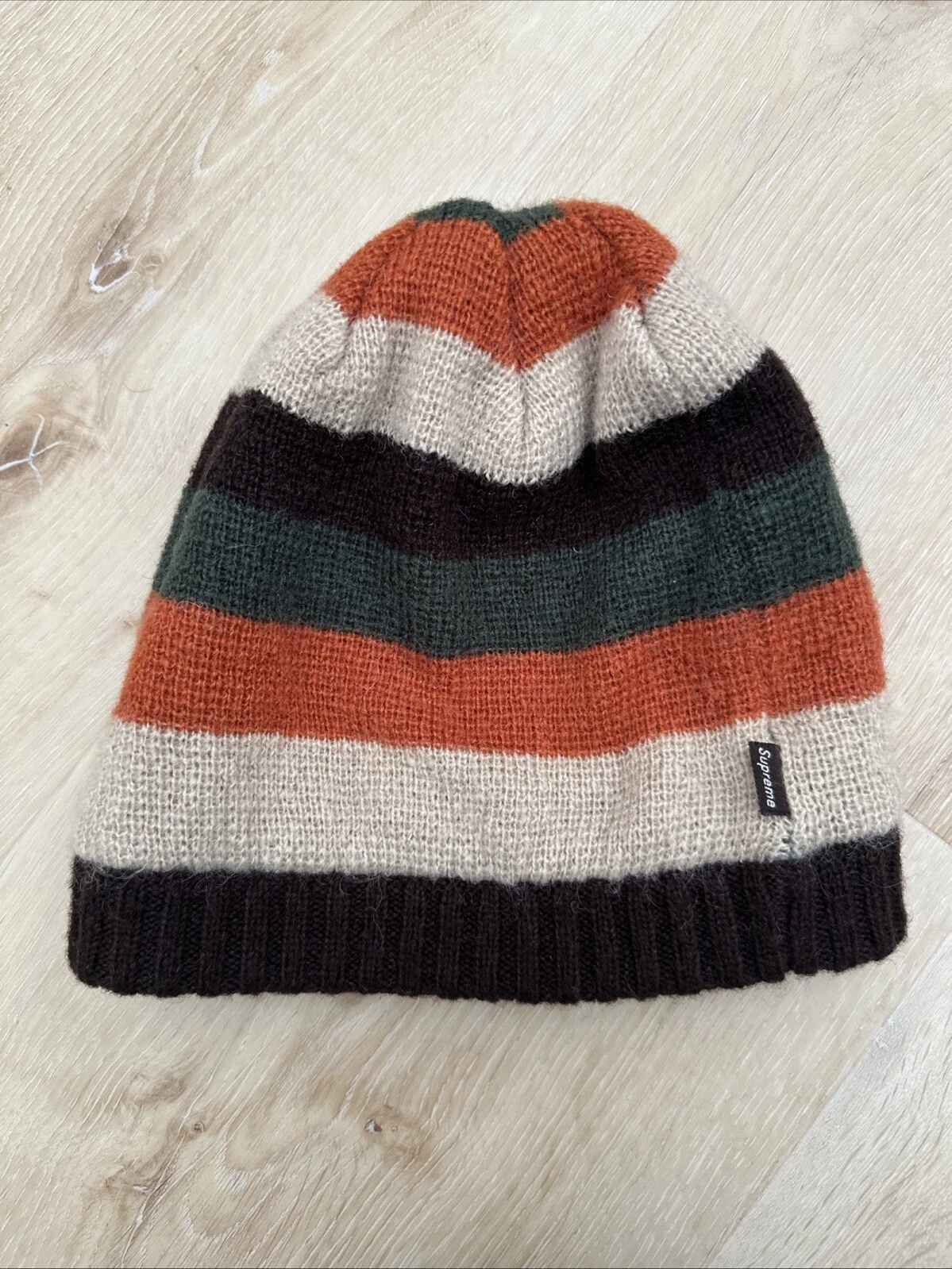 BONNET vintage en tricot polaire SUPREME marron vert orange