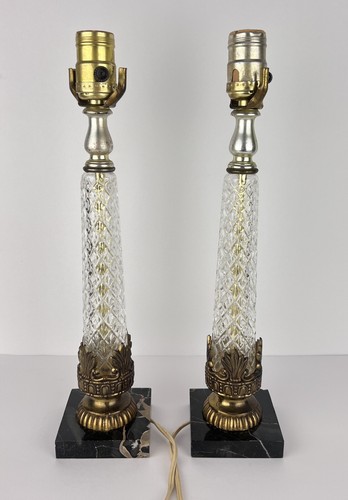 Vtg Lamp Italian Black Marble Glass Columns Neo Classical Pair 15in - Picture 5 of 17