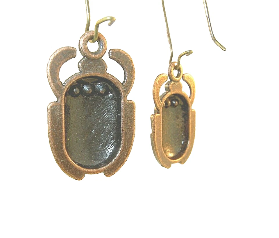 Nuevo ESCARABAJO ESCARABAJO con Cristales Dorados Tono Cobre Pendientes Colgantes 1.75" Largo Foto 3 de 3