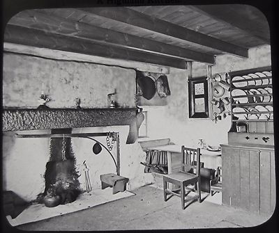 Glas magische Laterne Dia A HIGHLAND COTTAGE KÜCHE UM 1890 FOTO SCHOTTLAND