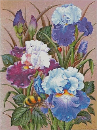 Charts Needlework DIY - Counted Cross Stitch Patterns - Iris and Wasp - Picture 2 of 2