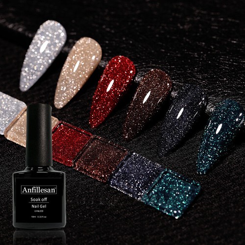Reflective Glitter Gel Nail Varnish Anfillesan UV LED Base Coat Gel Sparkle UK - Picture 12 of 48