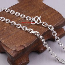 Real 999 Fine Silver 5mm Cable Link Chain Women Men Necklace 21.6inch 31-33g