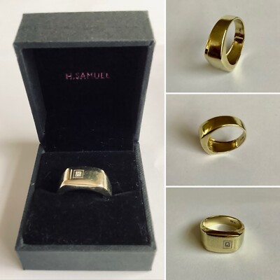 9ct Yellow Gold Diamond Set Oblong Mans Signet Ring