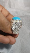 Natural Feroza Ring Mens Turquoise Ring Feroza Stone Ring Sterling Silver 925
