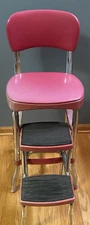 Vintage Cosco Red Metal Fold Out Step Stool Chair Seat MCM Furniture