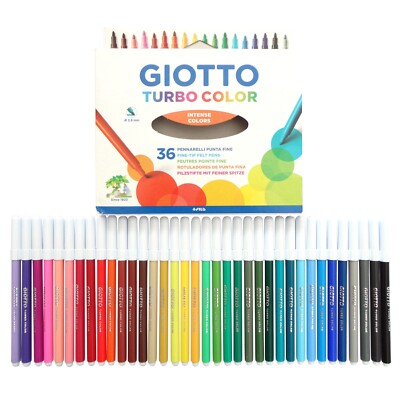 Rotuladores Giotto Turbo Color – Pack De 12 Puntas Finas, Colores Vibrantes, Tinta Lavable Y Segura Para Niños
