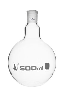 Eisco Labs 500ml Boiling Flask with 19/26 Joint, Flat Bottom, Borosilicate Glass