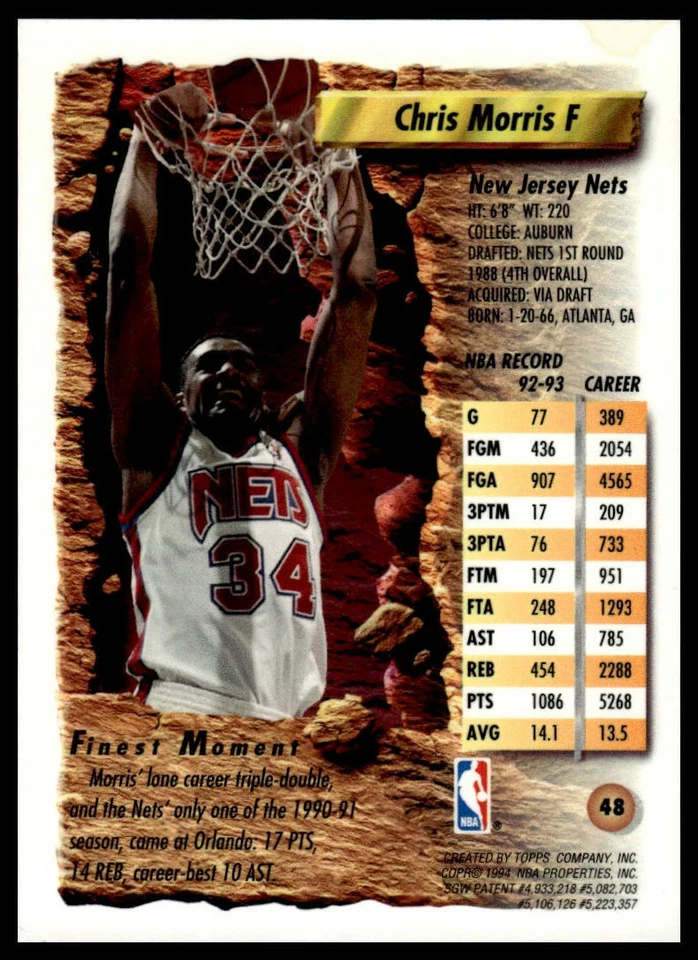 1993-94 Finest #48 Chris Morris - Image 2 of 2