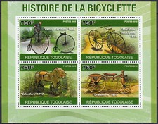 Togo S/S Storia della Bicicletta 2010 MNH-18 Euro