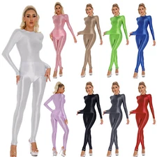 Womens Track Suits Workout Outfit Oil Shiny Set Stirrup Pants T-shirt 2pcs Top