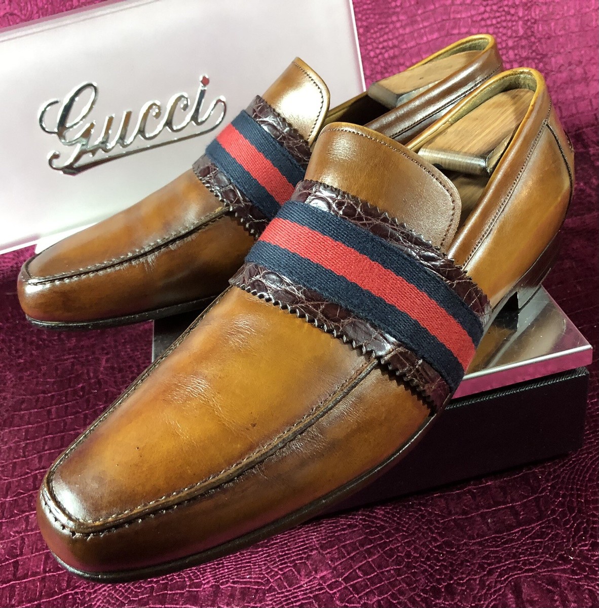 $1,900 Mens Brown Gucci Leather Crocodile Loafers Sz 8 G / 9  display picture 2