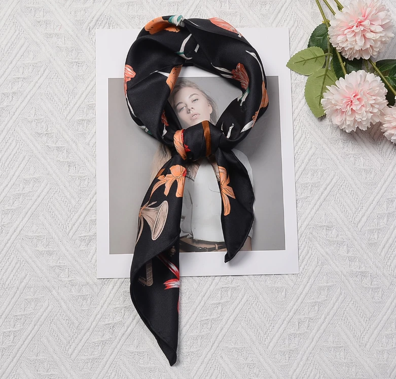 Pure 14 Momme Twill Silk Bandanna Scarf Wrap dancing girl Print Square Shawl 27"