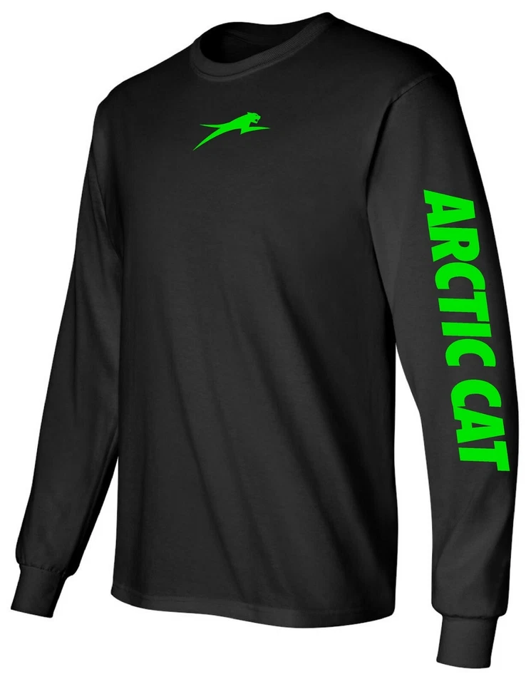 GILDAN OR SIMILAR ARCTIC CAT BLACK LONG SLEEVE T-Shirt SNOWMOBILE ATV Choose Design Color collar